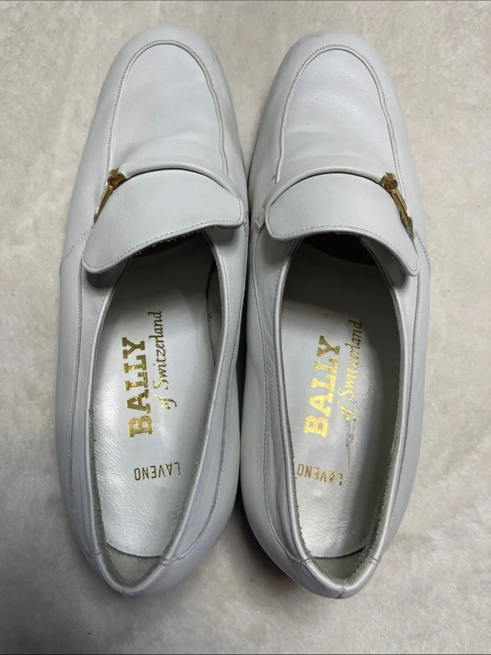 Bally Laveno White Leather Slip-On Loafers with Gold Accent Size 6.5 Men’s